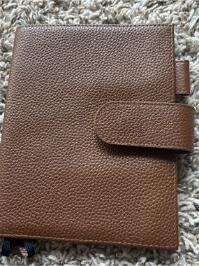 Pebbled Brown Leather Planner with Snap Closure